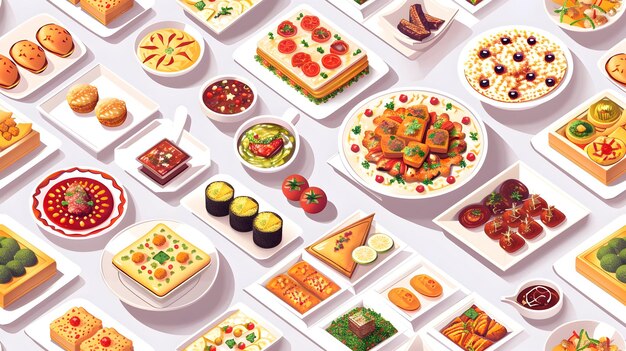 Тарелки с разными блюдами